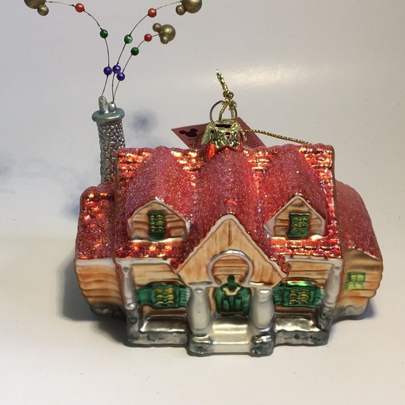 Disney Glass House Ornament With Balloons in Chimney - Picture 1 of 6